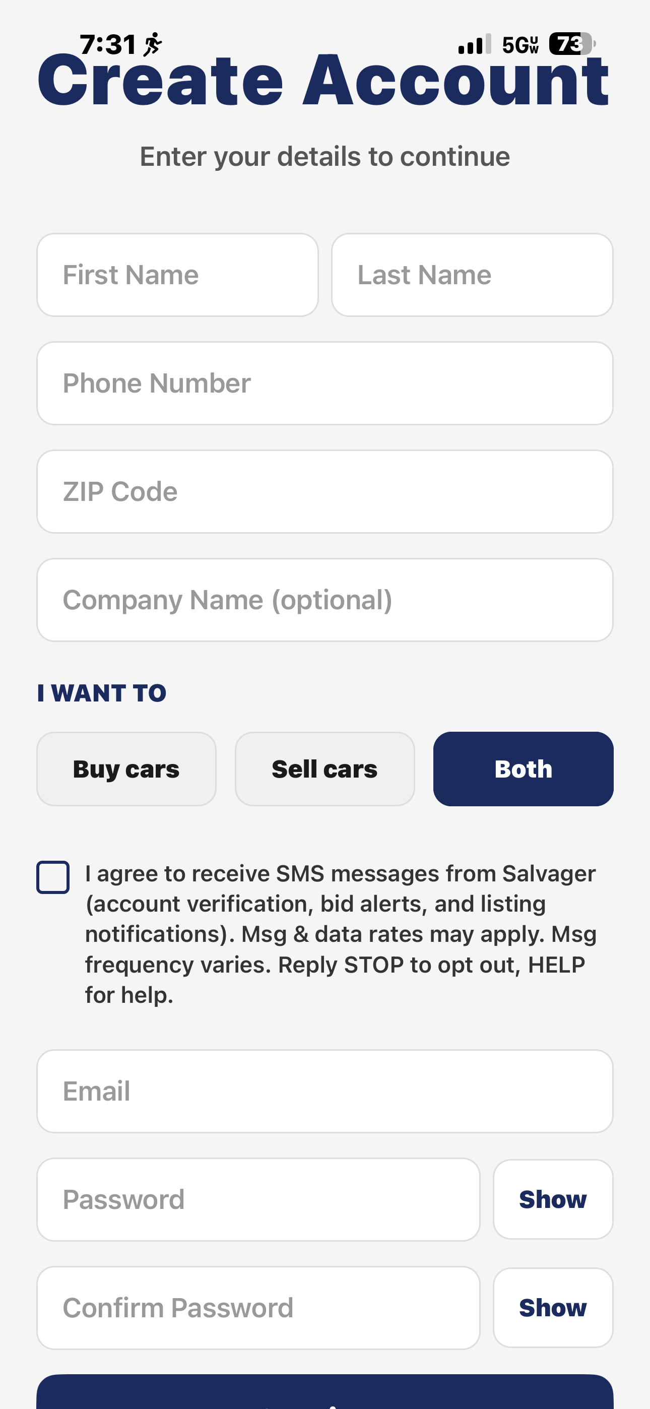iOS app dashboard after account creation